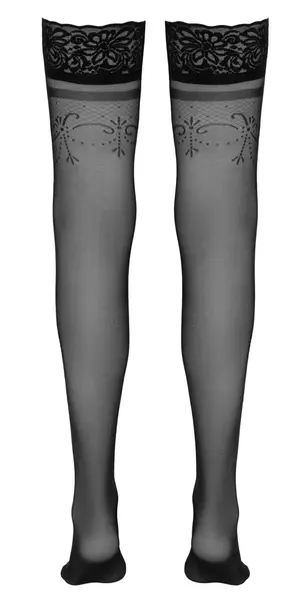 Cottelli Collection Hold-Up Stockings Black Size 5 Silicone Lace Top