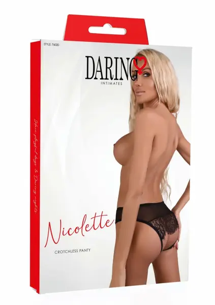 Nicolette Strappy Lace & Mesh Open Back Panty S/M L/XL Black
