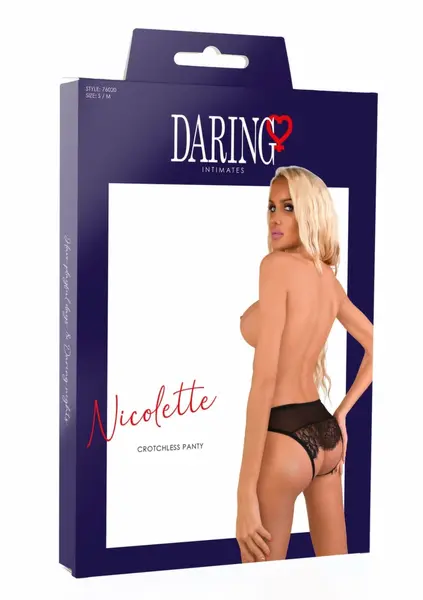 Nicolette Strappy Lace & Mesh Open Back Panty S/M L/XL Black