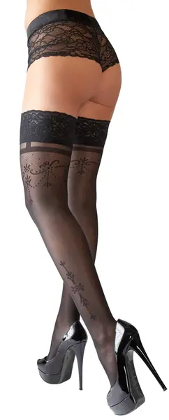 Cottelli Collection Hold-Up Stockings Black Lace Top Size 4
