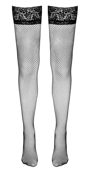 Cottelli Collection Net Hold-Up Stockings with Lace Top, Black, Size 8
