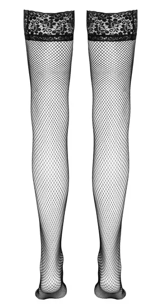 Cottelli Collection Net Hold-Up Stockings with Lace Top, Black, Size 8