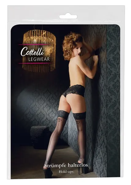 Cottelli Collection Hold-up Stockings with Back Seam & Lace Top Black