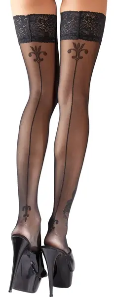 Cottelli Collection Hold-up Stockings with Back Seam & Lace Top Black