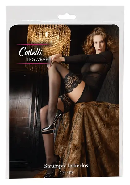 Cottelli Collection Hold-up Stockings 20 Denier Lace Top Black M/L