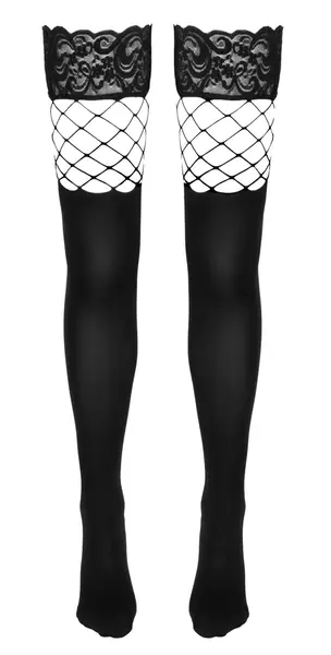 Cottelli Collection Hold-Up Stockings S/M, Fishnet & Opaque, Lace Top