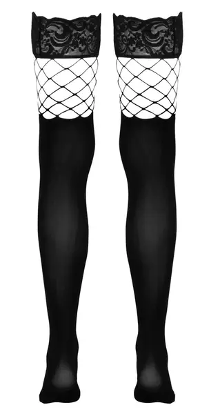 Cottelli Collection Hold-Up Stockings S/M, Fishnet & Opaque, Lace Top