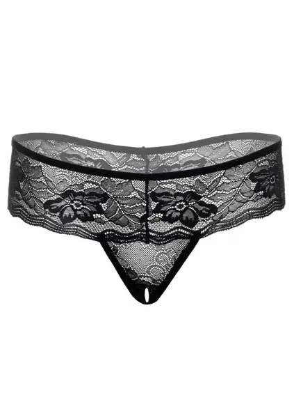 Jane Lace Crotchless Thong Panty S/M - Elegant Open Design, Black