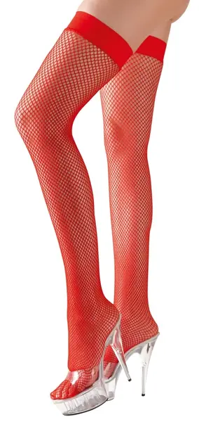 Cottelli Collection Hold-up Stockings Red Mesh Size M Silicone Top
