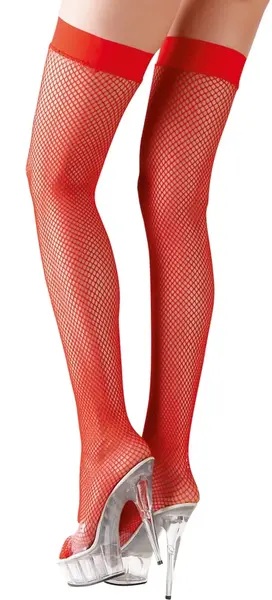 Cottelli Collection Hold-up Stockings Red Mesh Size M Silicone Top