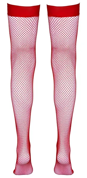 Cottelli Collection Hold-up Stockings Red Mesh Size M Silicone Top