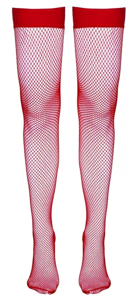 Cottelli Collection Hold-Up Net Stockings Red S with Silicone Band