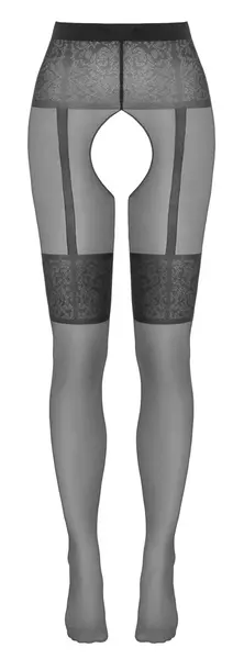 Cottelli Legwear 20 DEN Black Crotchless Tights with Lace Suspenders