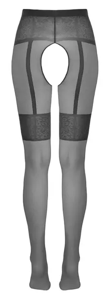 Cottelli Legwear 20 DEN Black Crotchless Tights with Lace Suspenders