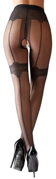 Cottelli Legwear Open Design Tights with Decorative Back Seams, Black