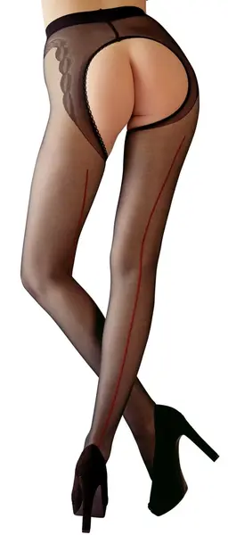 Black Level Open-Crotch Tights Black with Red Seam, Reinforced Design
