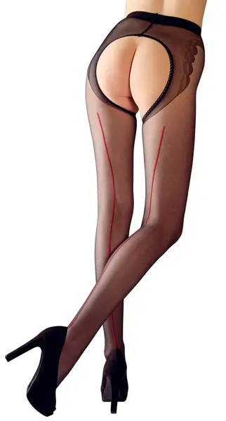 Black Level Open-Crotch Tights Black with Red Seam, Reinforced Design