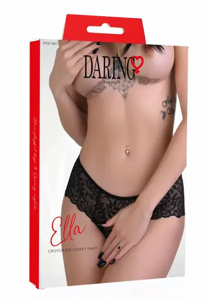 Ella Crotchless Cheeky Panty Lace Design S/M & L/XL Black