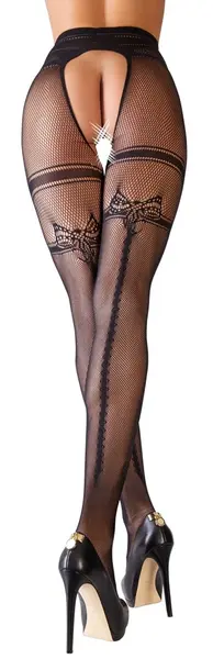 Cottelli LEGWEAR Fishnet Tights L/XL with Open Gusset and Garter Design