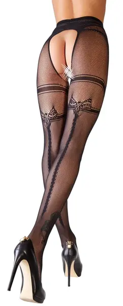 Cottelli LEGWEAR Fishnet Tights L/XL with Open Gusset and Garter Design