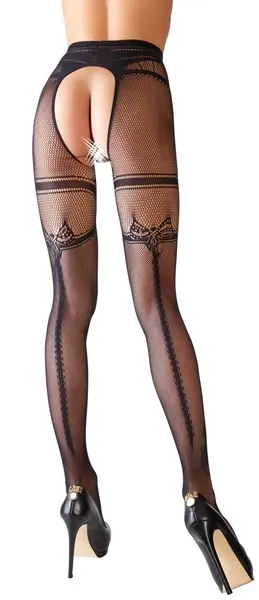 Cottelli LEGWEAR Fishnet Tights L/XL with Open Gusset and Garter Design