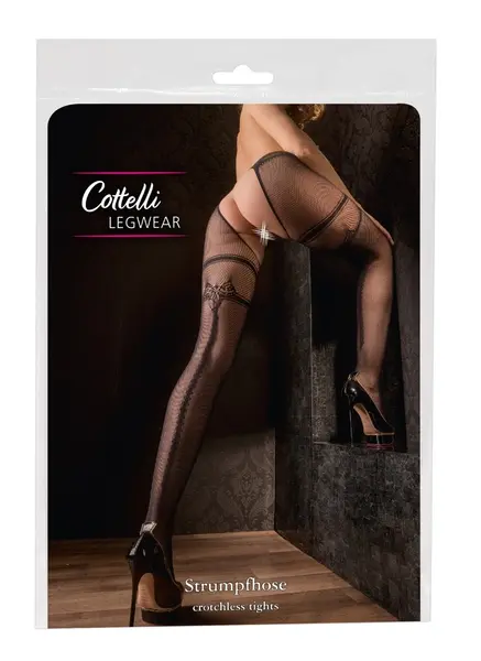 Cottelli LEGWEAR S/M Fishnet Tights with Garter & Back Seam, Black