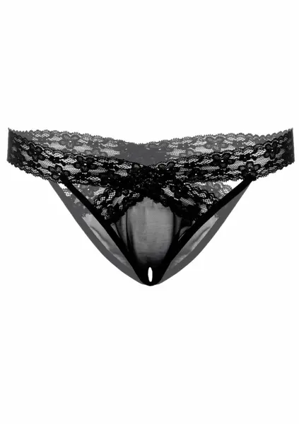 Alessandra Infinity Lace & Mesh Crotchless Panty Black S/M L/XL