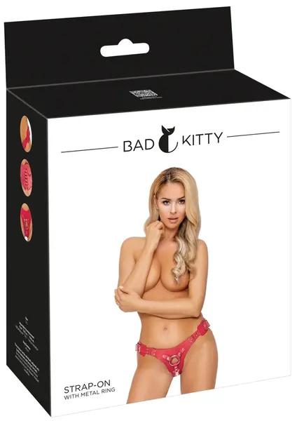 Bad Kitty Adjustable Red Strap-On Harness S-L, Leather Look, Universal Fit