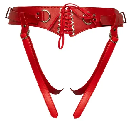 Bad Kitty Adjustable Red Strap-On Harness S-L, Leather Look, Universal Fit