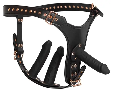 Bad Kitty Strap-On Harness 3D L/XL Adjustable Leather Look with 3 Attachments