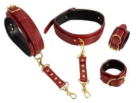 Bad Kitty Red Adjustable Hand and Thigh Restraint System, Gold Details
