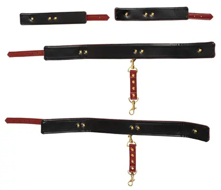 Bad Kitty Red Adjustable Hand and Thigh Restraint System, Gold Details