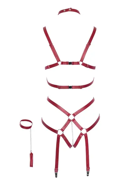 Bad Kitty Bondage Body S/M Red Strap Design with Handcuffs Set