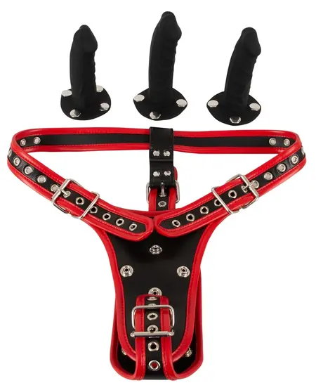 Bad Kitty Adjustable Strap-On Harness S/M Leather Look with 3 Silicone Attachments
