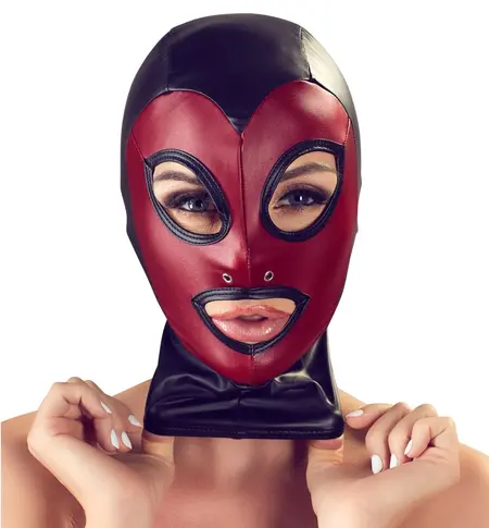 Bad Kitty Head Mask Red & Black Stretch Hood Unisex One Size