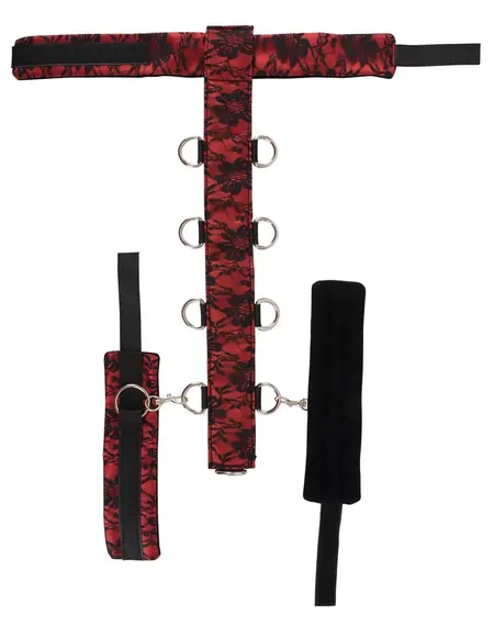 Bad Kitty Adjustable Satin & Lace Collar with Handcuffs - Red/Black