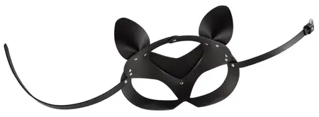 Bad Kitty Cat Mask Black Imitation Leather with Rhinestone Accents