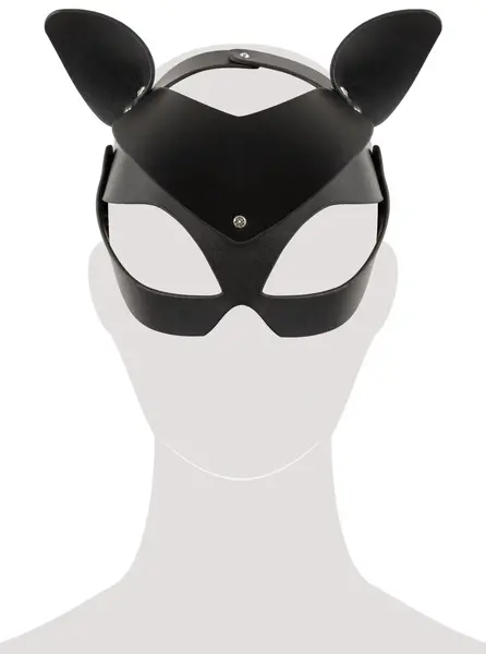 Bad Kitty Cat Mask Black Imitation Leather with Rhinestone Accents