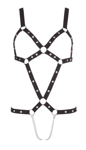 Bad Kitty Strap Body S-L Adjustable Black Harness with Chains