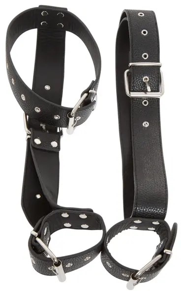 Bad Kitty Adjustable Body Restraint System with Handcuffs - Black PU