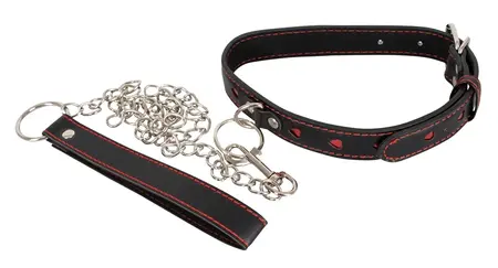 Bad Kitty Adjustable Black & Red Collar with Leash Set 35-48 cm