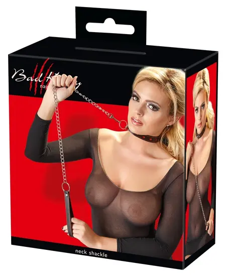 Bad Kitty Adjustable Black & Red Collar with Leash Set 35-48 cm