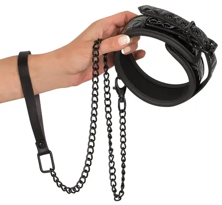 ZADO Black Diamond Pattern Adjustable Collar with Matte Leash 40-48cm