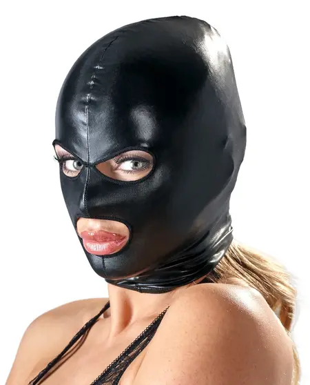 Cottelli Collection Wet Look Black Mask with Eye and Mouth Openings