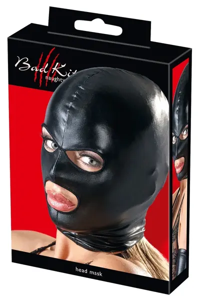 Cottelli Collection Wet Look Black Mask with Eye and Mouth Openings