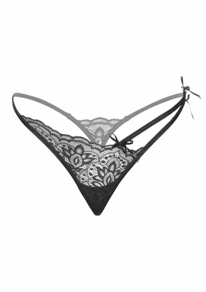 Gina Spicy V-string Lace Panties Black S/M High-Quality Cotton Gusset