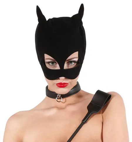 You2Toys Nubuck-Style Black Cat Mask with Open Eyes and Mouth