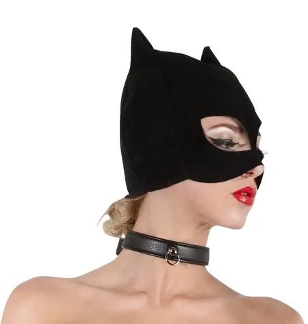 You2Toys Nubuck-Style Black Cat Mask with Open Eyes and Mouth