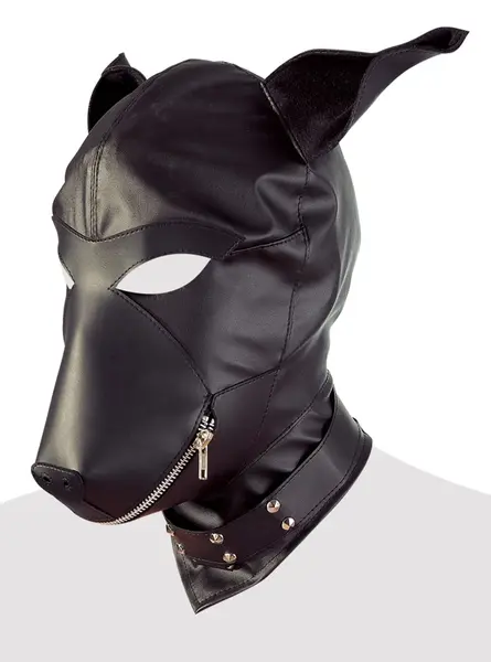 ZADO Faux Leather Dog-Style Hood with Collar, Adjustable Fit, Black