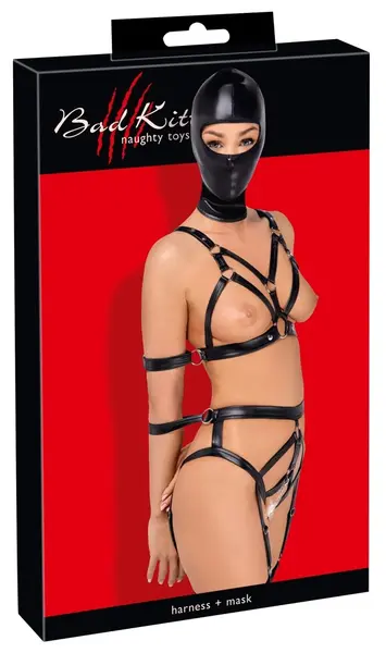 Bad Kitty Strap & Mask Set XL - Adjustable Vegan Leather Harness Kit